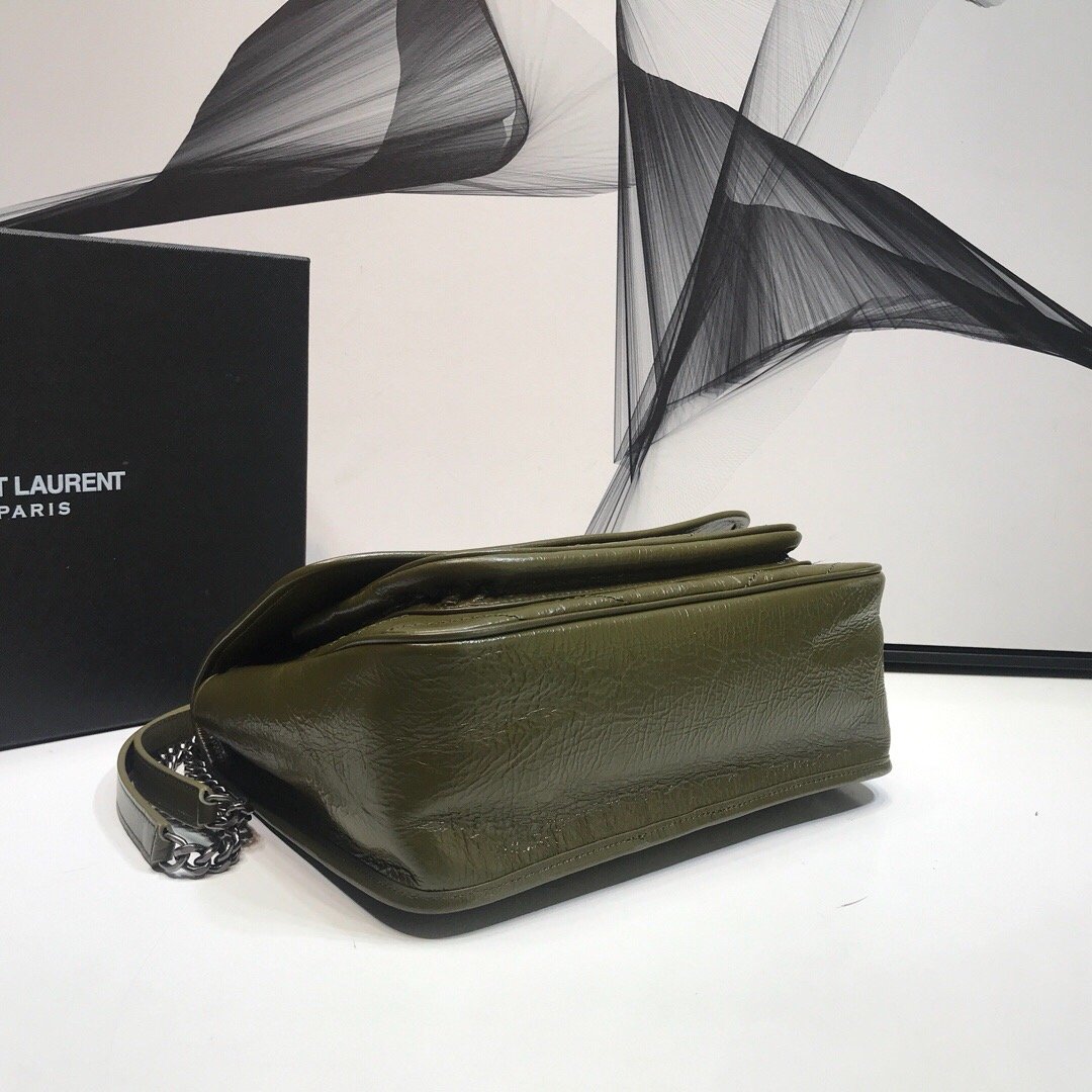 YSSL Niki Medium Chain Bag In Crinkled  Green For Women 11in/28cm YSL 6331581YG041229