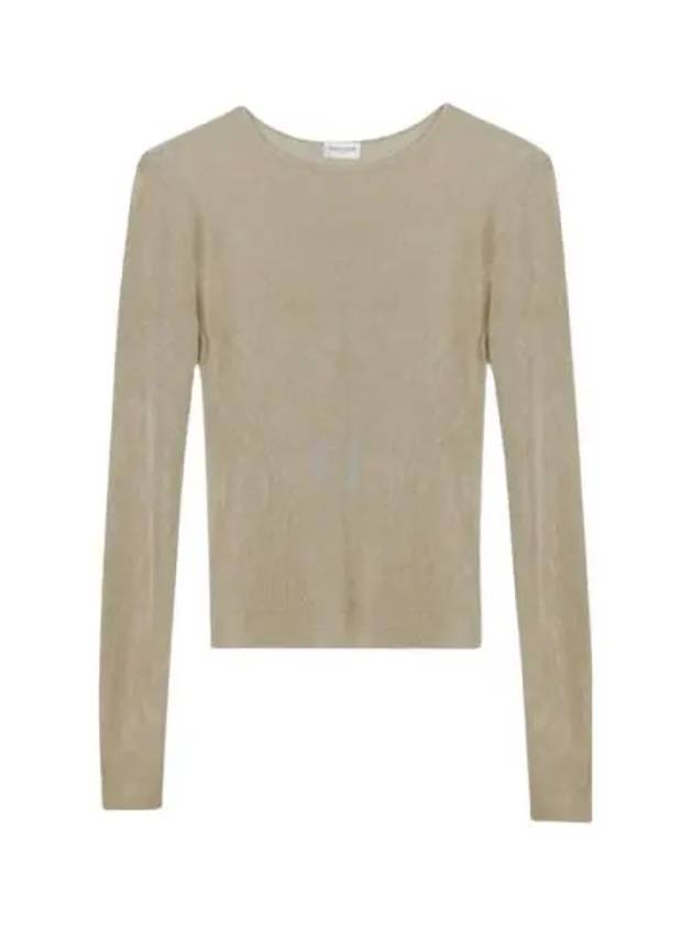Luxury Saint Laurent Trending 2025 Rib Detail Viscose Crop Long Sleeve T-Shirt Beige