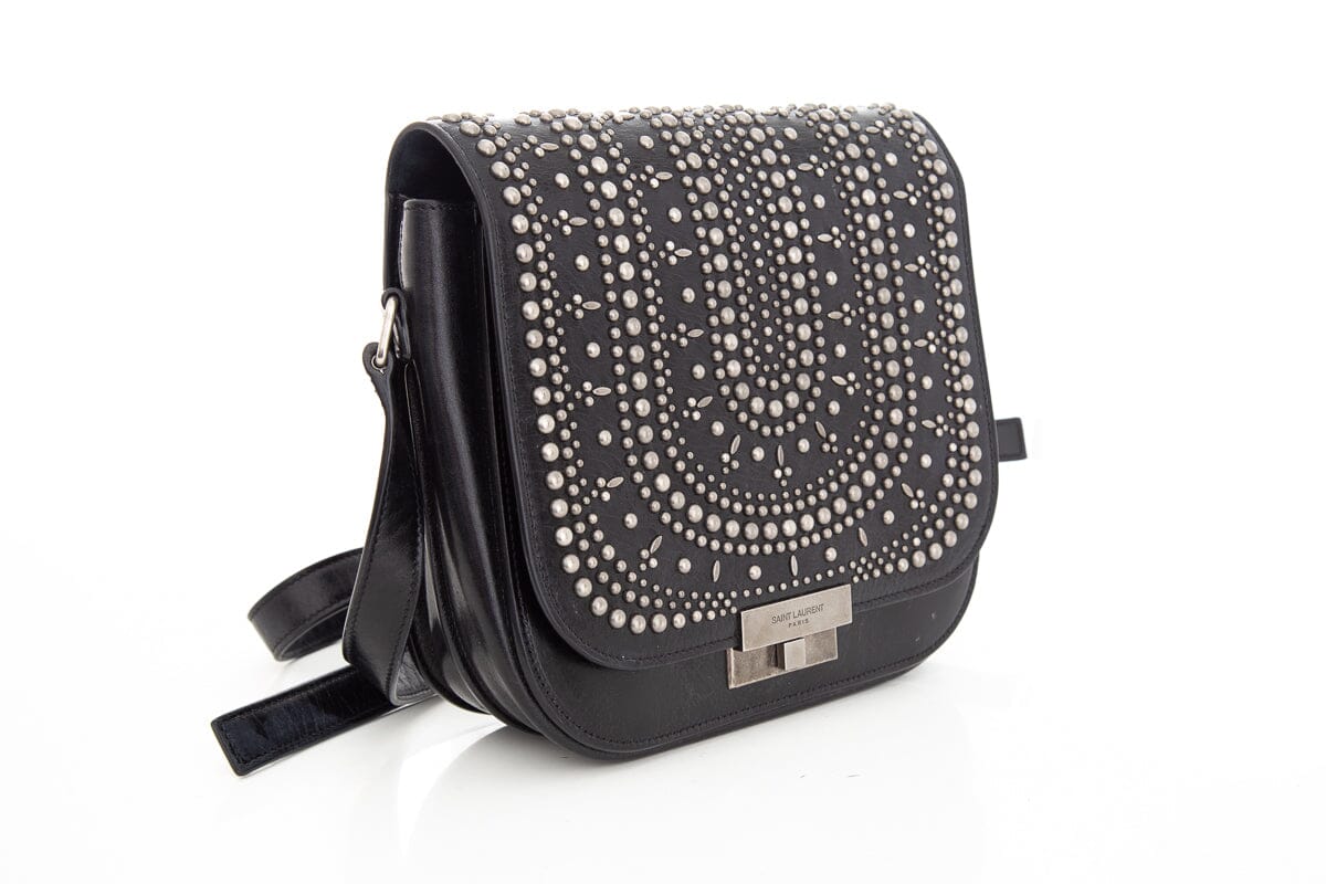 Saint Laurent Amalia  Black & Silver Studded Shiny Calfskin Handbag