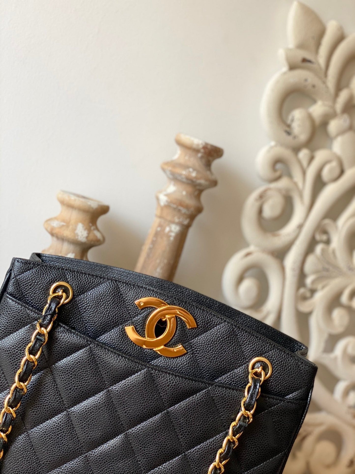 CHL Black MeTop Qualityum Quilted Caviar Tote Bag For Women 28cm/11in