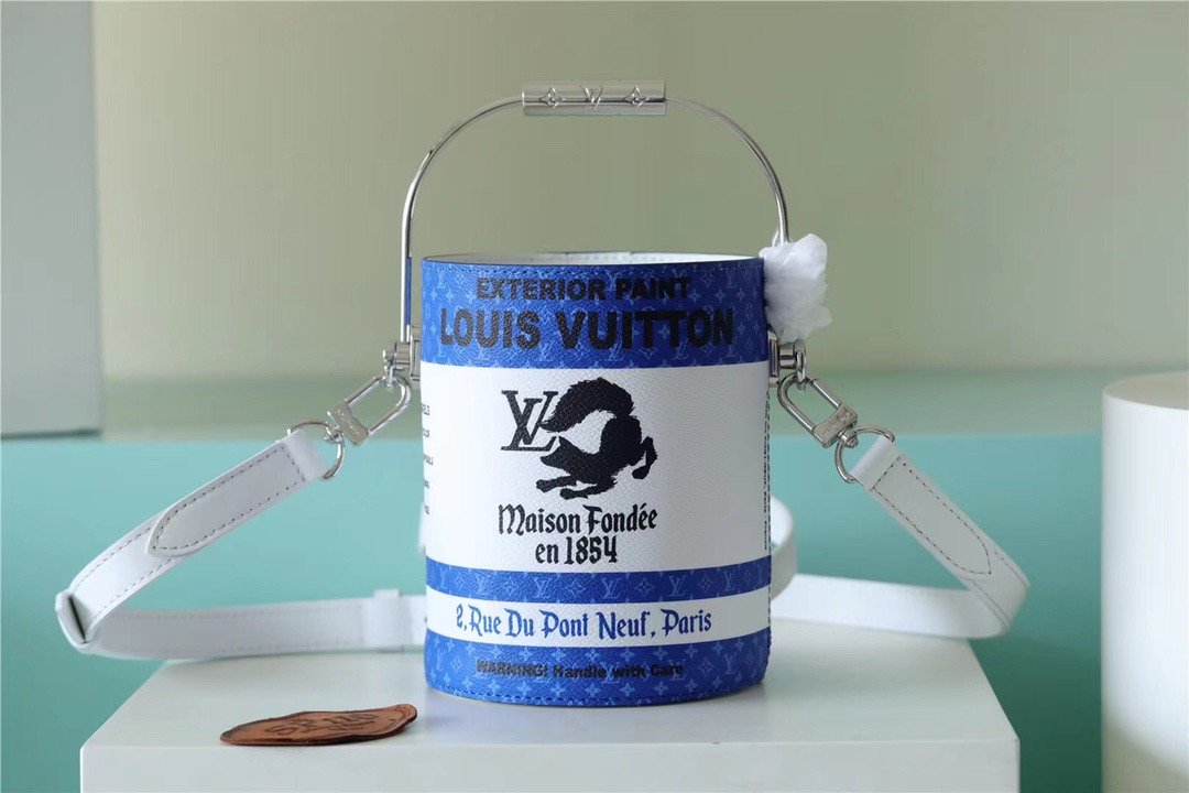 Top Quality Paint Can Coated Canvas By Virgil Ablohs Lagoon For Women, Womens Bags, Shoulder And Crossbody Bags 6.7in/17cm Top Quality M81597