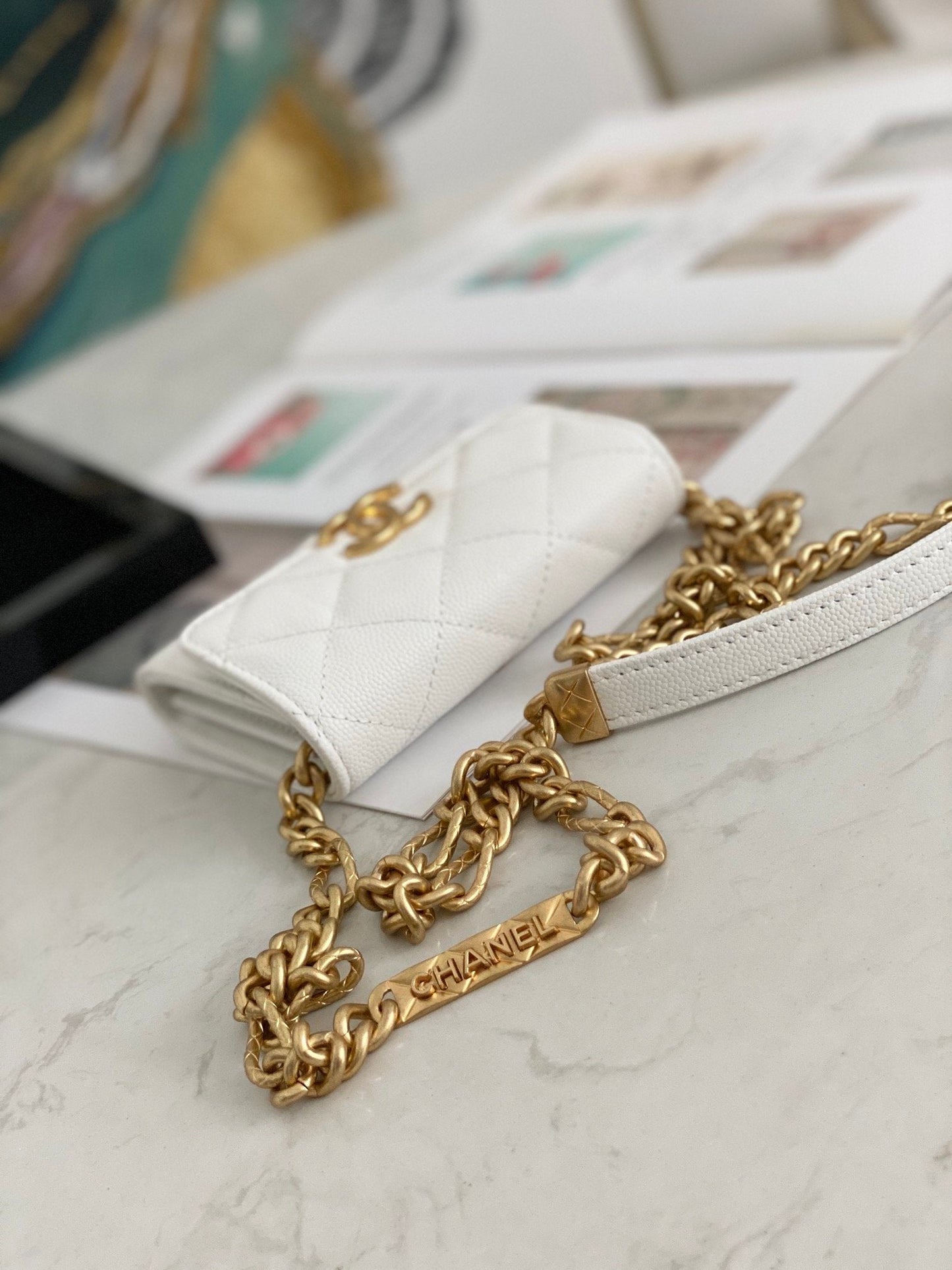 CHLMini Flap Bag Gold Toned Hardware White For Women 4.7in/12cm
