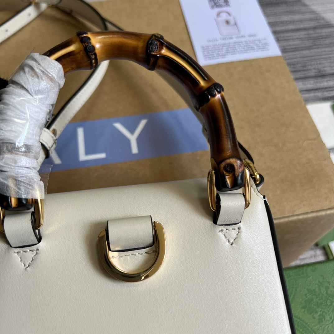 gg Bamboo Mini Handbag White For Women, Women’s Bags 6in/16cm gg 702106 UZY0T 9022