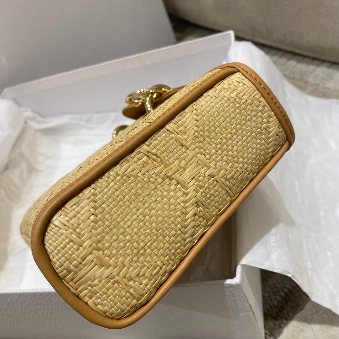 Top Quality Lady D-Joy Bag Natural Cannage Raffia, Brown Handbags, 26cm CD M0540OMBD_M925