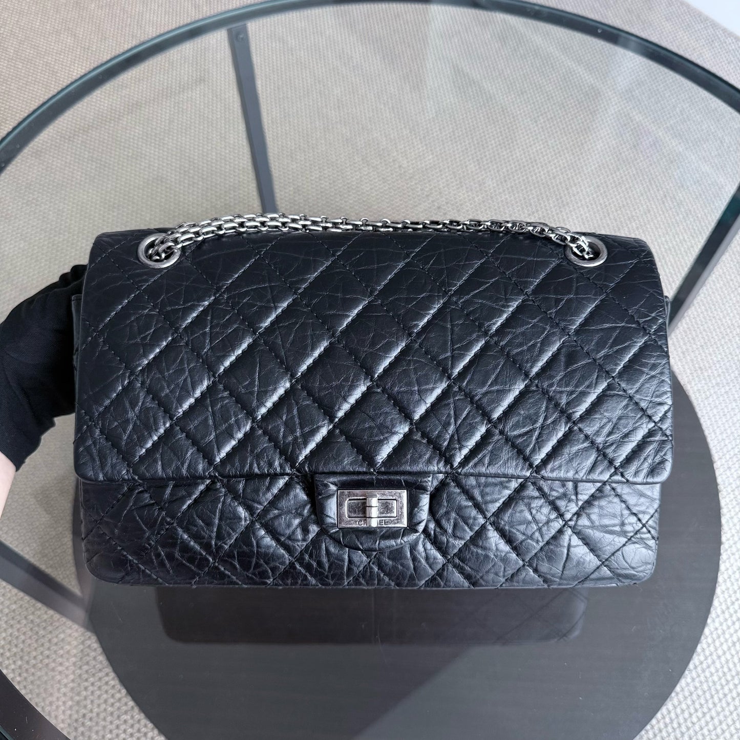 Chanel 2.55 Reissue 226 - Quilted Aged Calfskin 28CM Black Ruthenium Silver Hardware Series 13