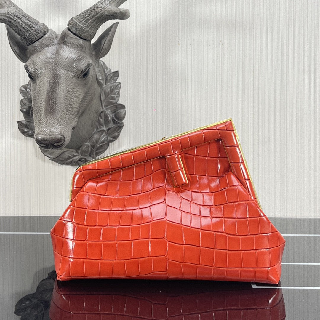 FI First Small Orange CrocoTop Qualityle Bag For Woman 26cm/10in