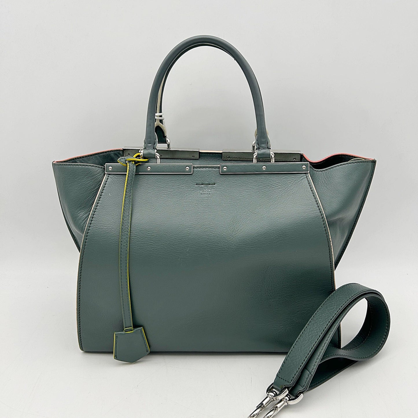 FENDI Vitello Dolce Marmol Shiny Nappa Petite 3Jours Tote Verde Prato LA16828