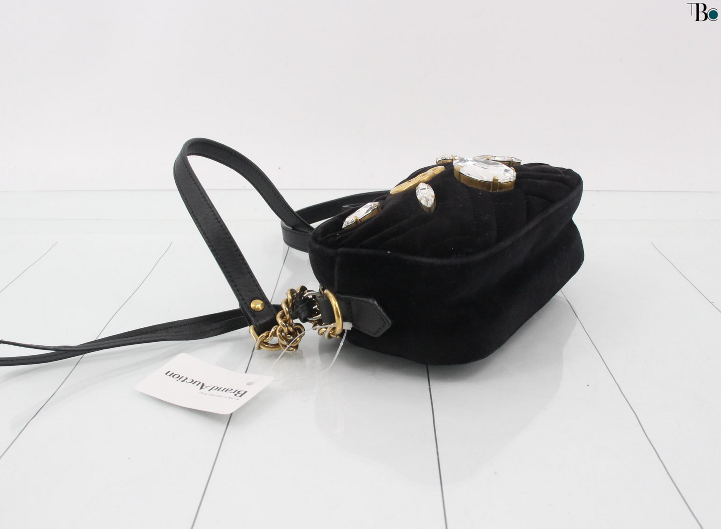 Gucci Gg Marmont Flap Bag Crystal Embellished Matelasse Velvet Black Velvet Shoulder Bag Bag ( )
