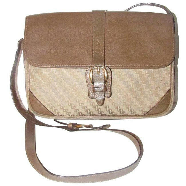 Gucci   Beige Square G Logo Print Canvas And Brown Leather
