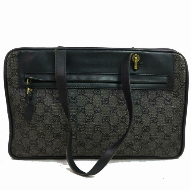 Gucci Tom Ford Era   Purse Black Large G Logo Print On Grey Canvas And Black Leather Satchel