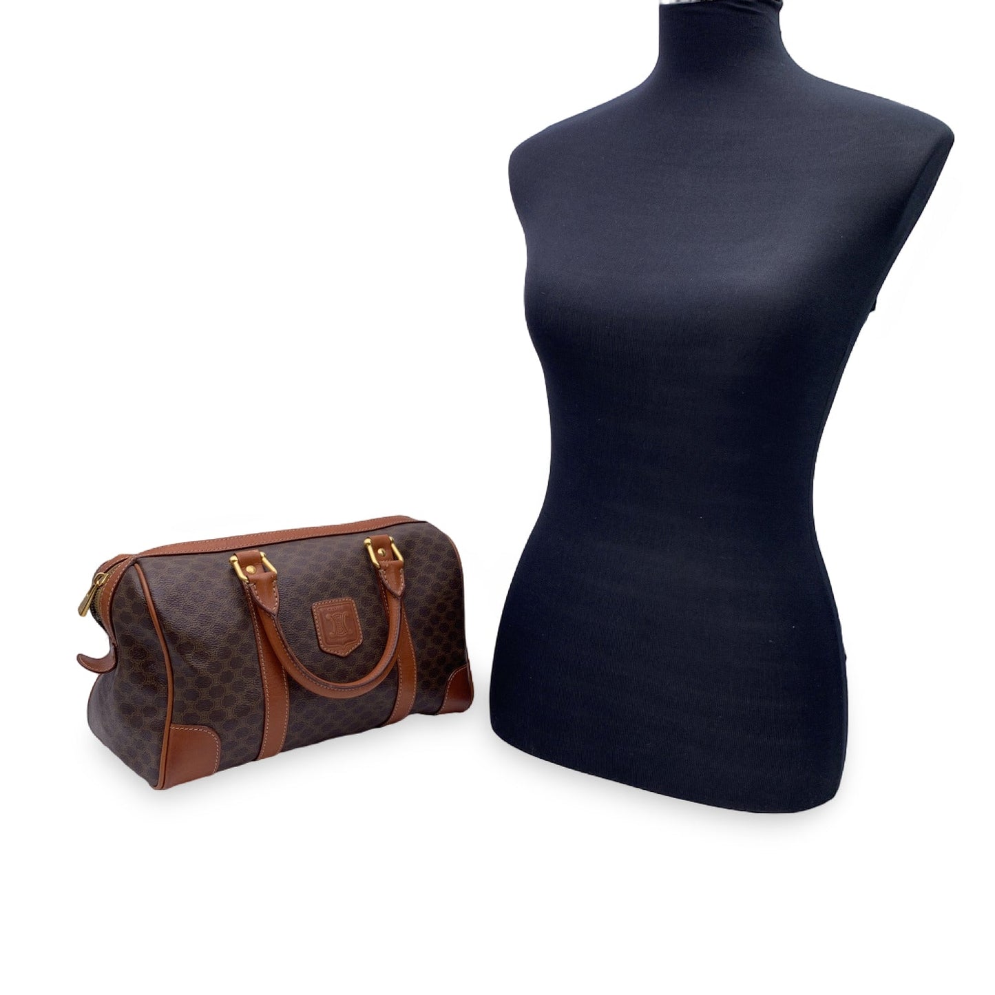 Luxury CELINE   Brown Macadam Canvas Boston Bag Duffel Duffle