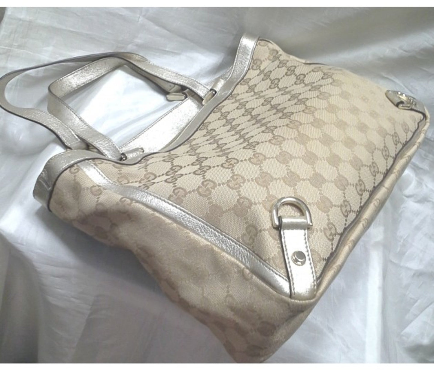 GUCCI MONOGRAM GOLD TRIMMING LEATHER D RING TOTE MM