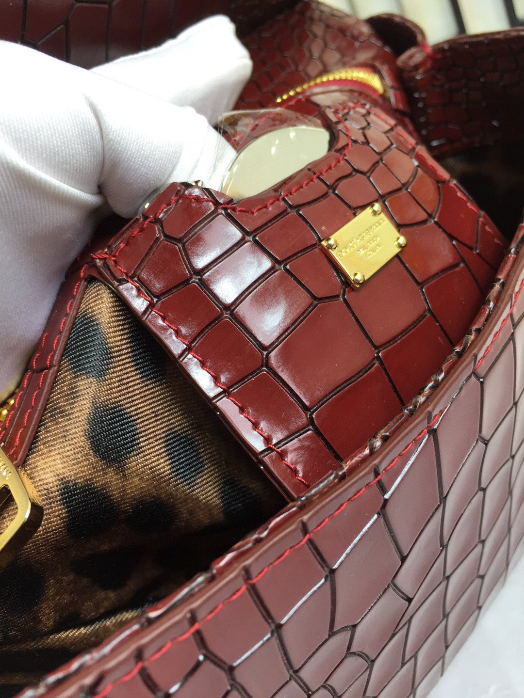 Top Quality MeTop Qualityum Sicily Bag In Foiled CrocoTop Qualityle-Print Burgundy For Women 10.2in/26cm Top Quality