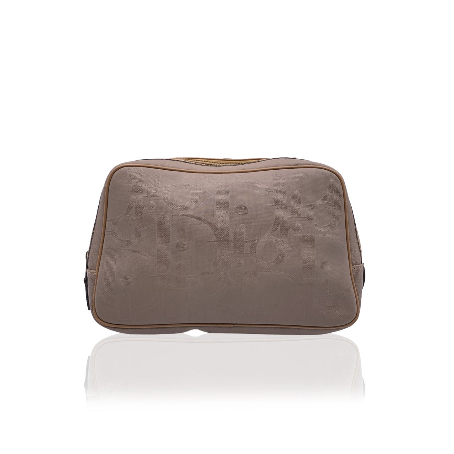 CHRISTIAN DIOR   Beige Logo Canvas Cosmetic Bag Purse