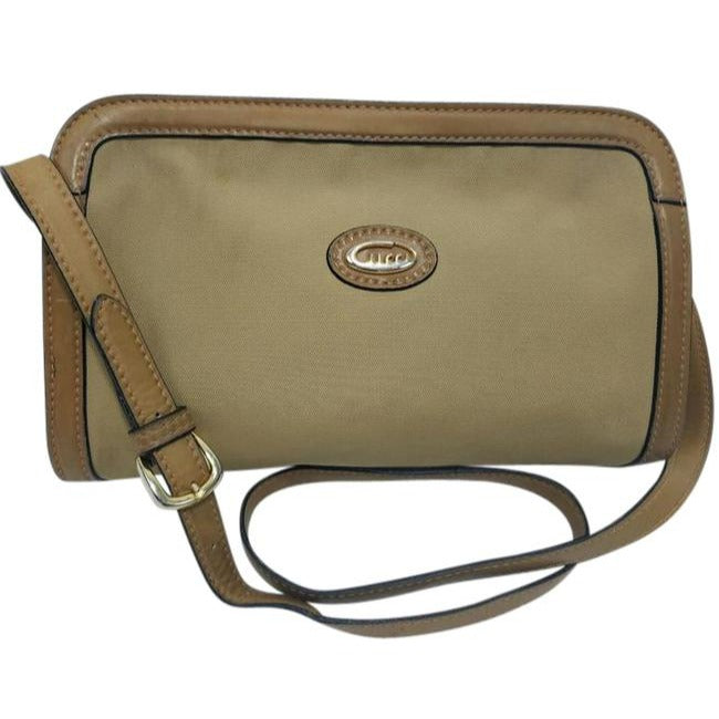 Gucci   Khaki Canvas And Leather Canvas Shoulder Bag