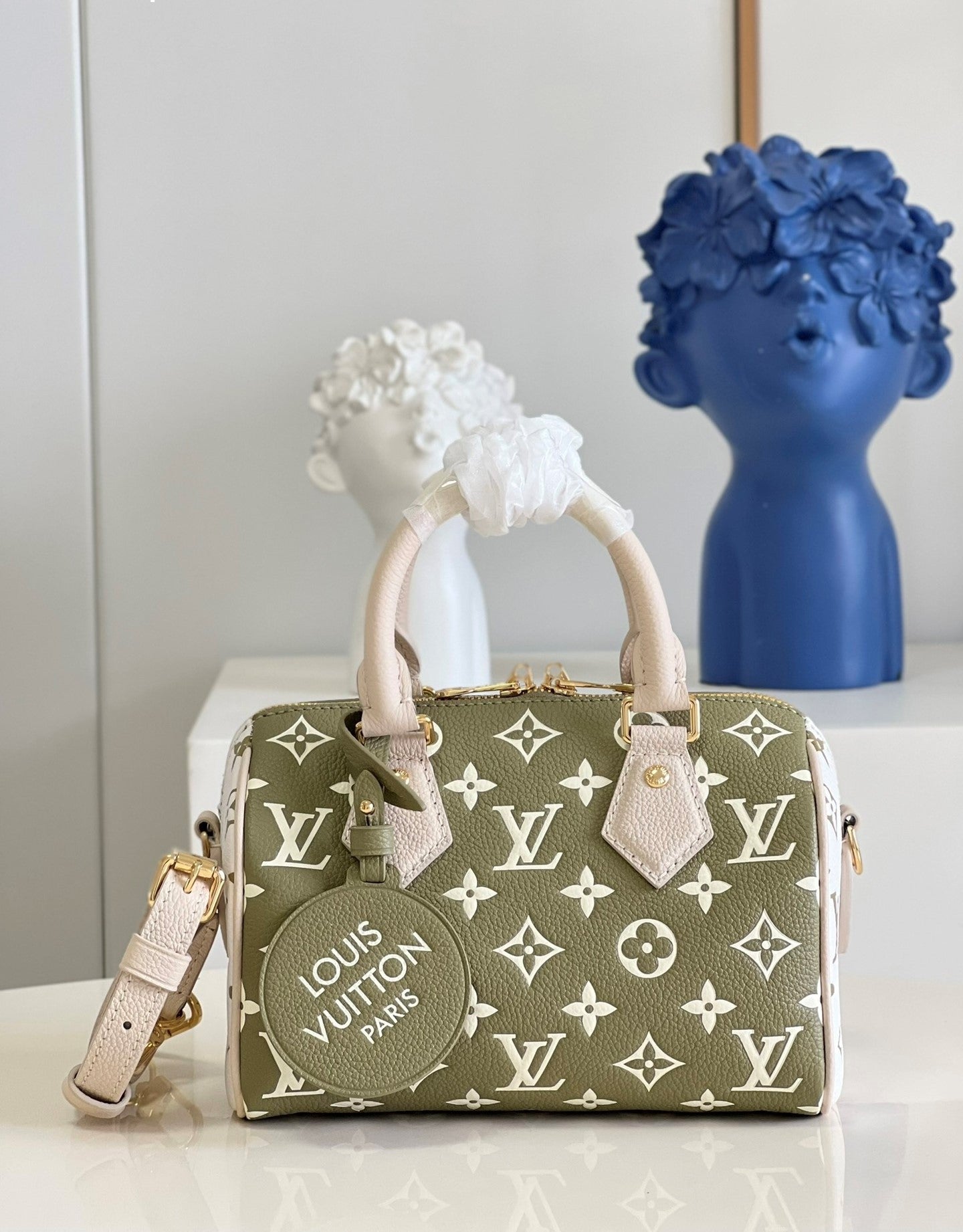 Top Quality Speedy Bandoulière 20 Monogram Empreinte Khaki Green/Beige/Cream For Women, WoHandbags 8.1in/21cm Top Quality M46118