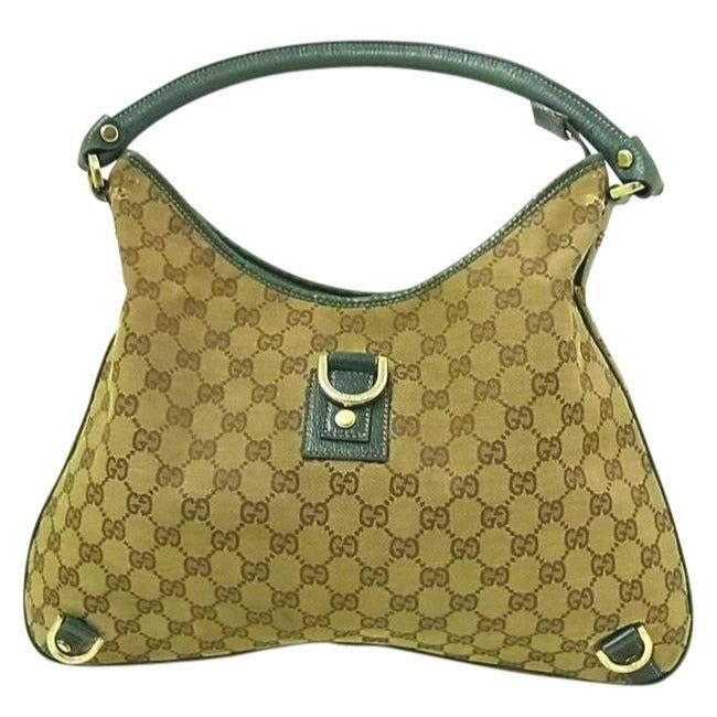 Gucci Abbey   Brown Large G Logo Print Canvas And Teal Green Leather