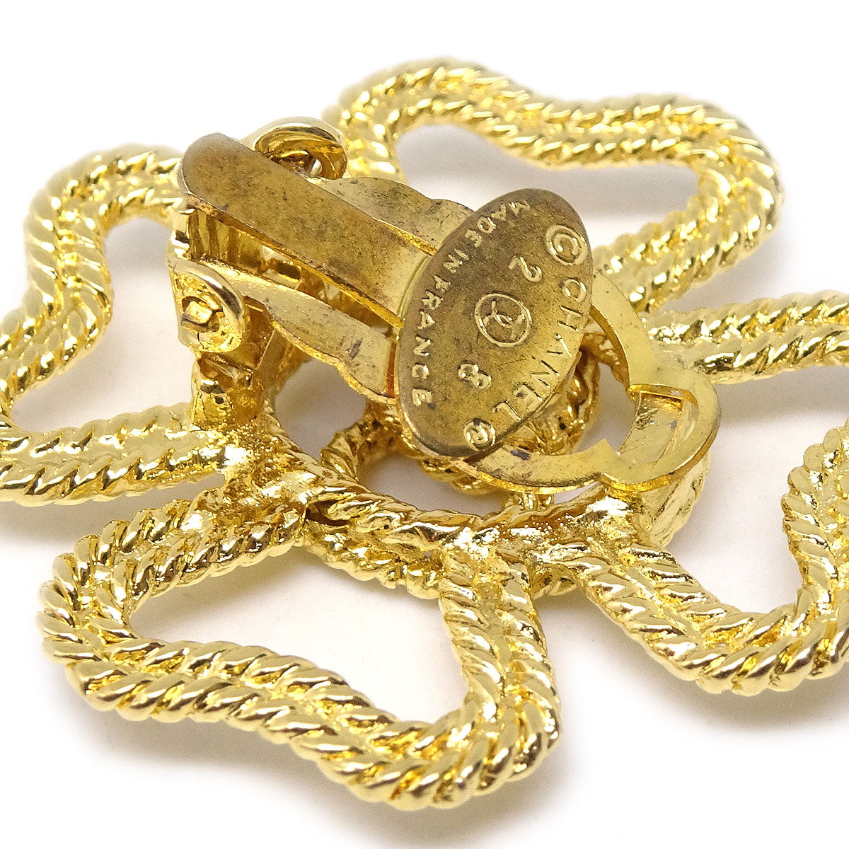 CHANEL 1993 Floral Earrings Gold Clip-On 28