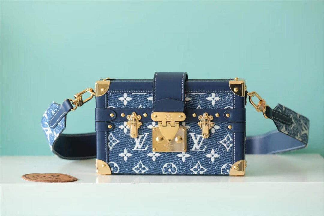 Top Quality Petite Malle Jacquard Since 1854 Blue For Women, Womens Handbags, Shoulder Bags And Crossbody Bags 7.5in/19cm Top Quality 