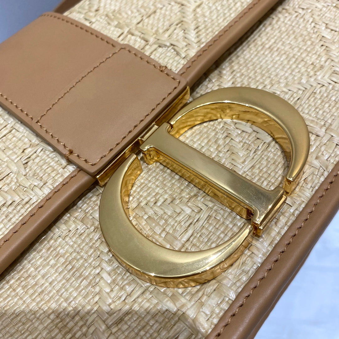 Top Quality 30 Montaigne Bag Natural Cannage Raffia, Brown Handbags, Shoulder Bags, Crossbody Bags, 24cm CD M9203UMBE_M925