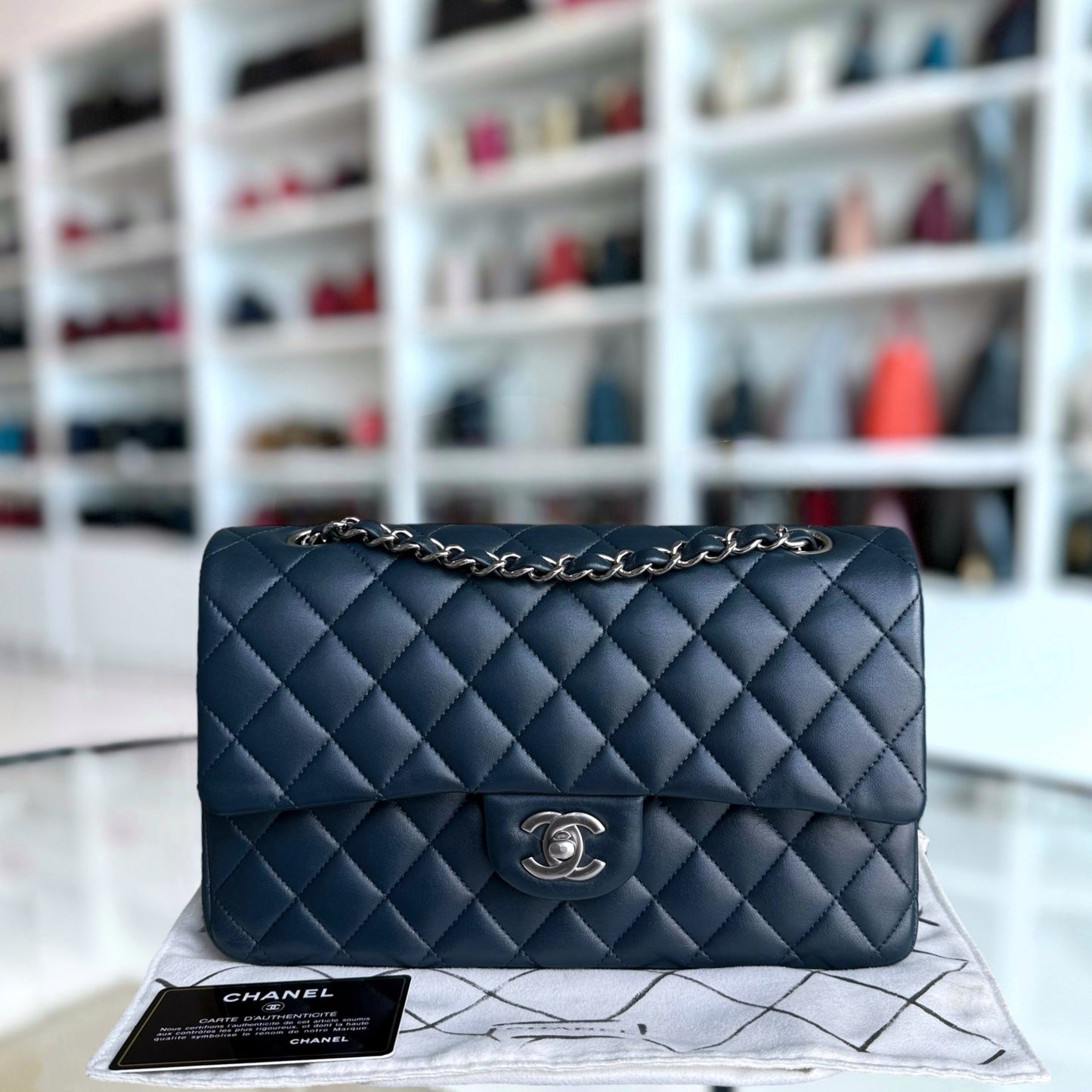 Chanel Classic Flap Medium - 25CM Quilted Lambskin Blue Silver Hardware Series 26