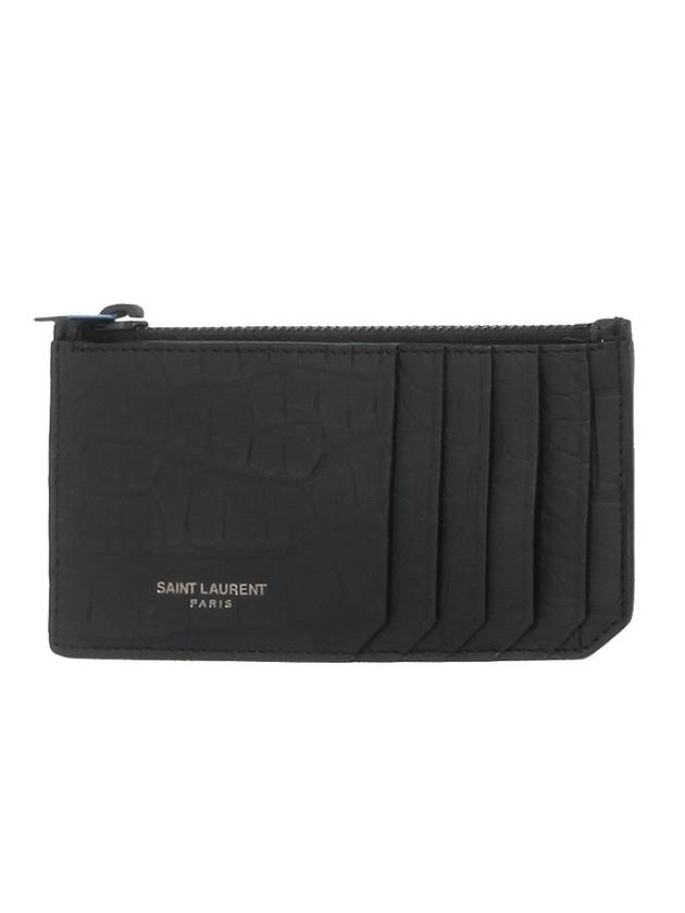 Luxury Saint Laurent Trending 2025 Real Crocodile Leather Card Wallet Black