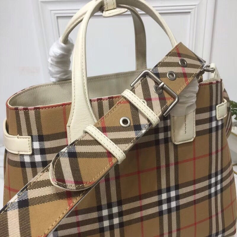 Top Quality Ho Check Derby MeTop Qualityum Banner Purse Tote White For Women, Women’s Bags 14in/35cm