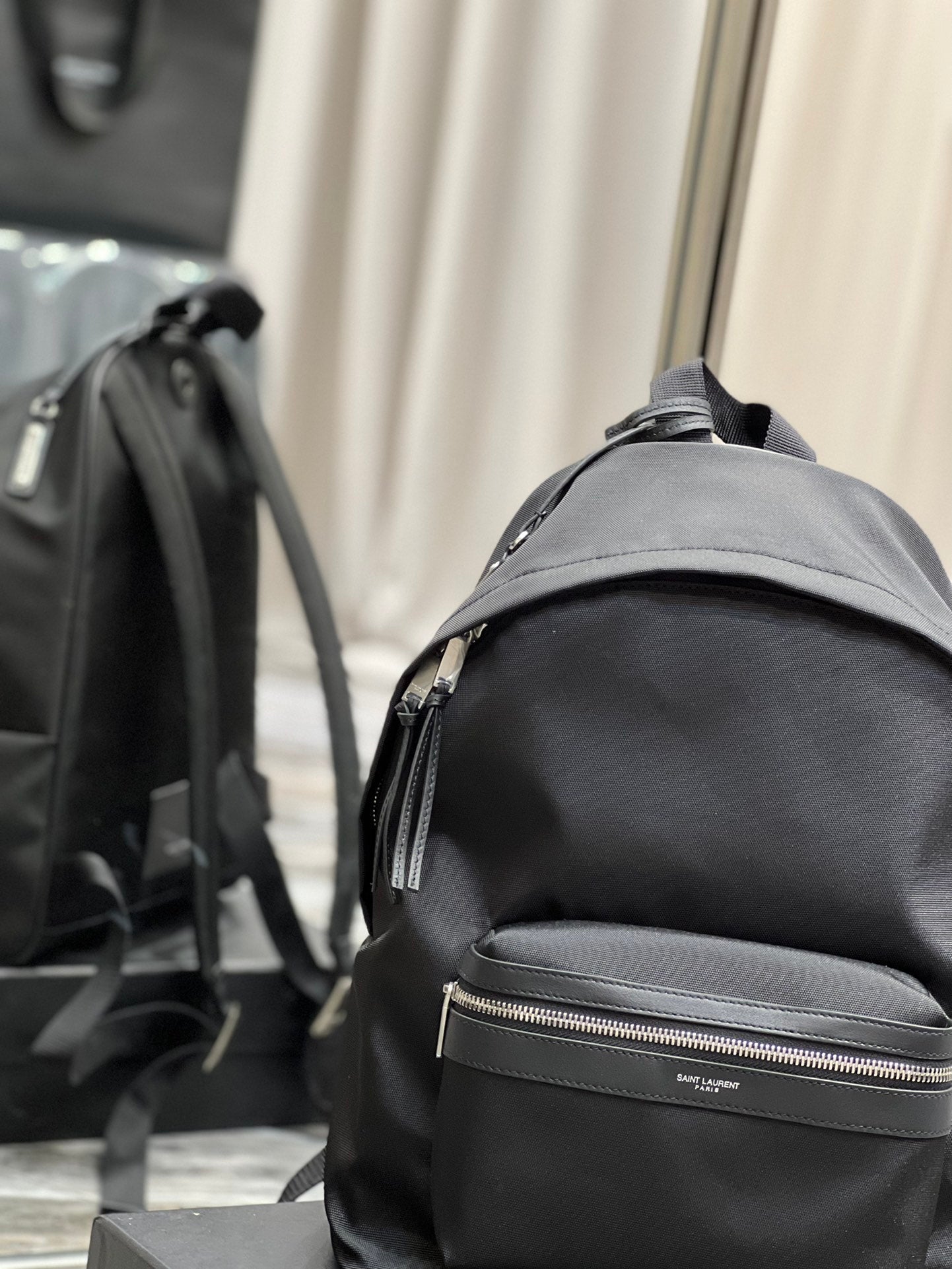 Top Quality City Backpack In Canvas Unisex For Women 13.8in/35cm Black YSL