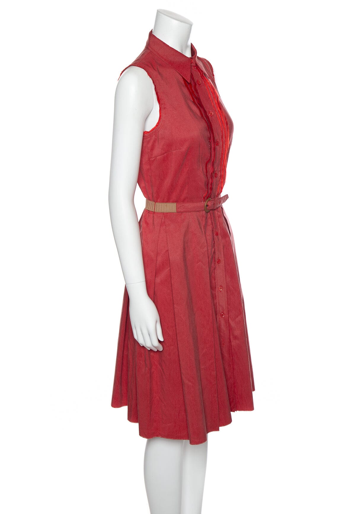 Prada Red Sleeveless Button Down Dress SZ 42