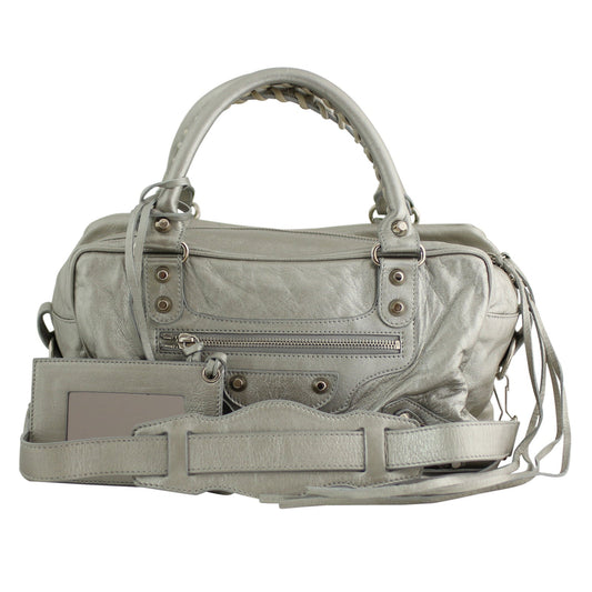 Balenciaga Metallic Leather Box Bag Silver