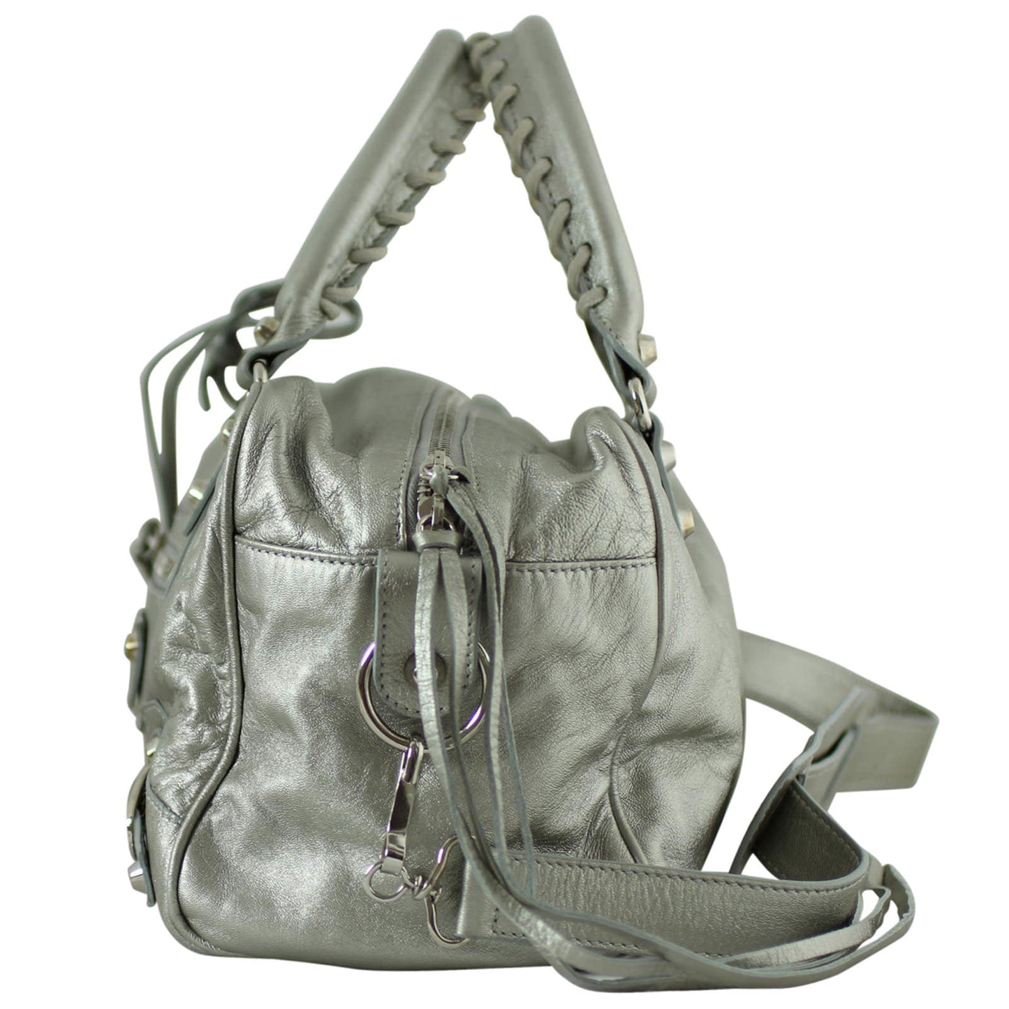 Balenciaga Metallic Leather Box Bag Silver
