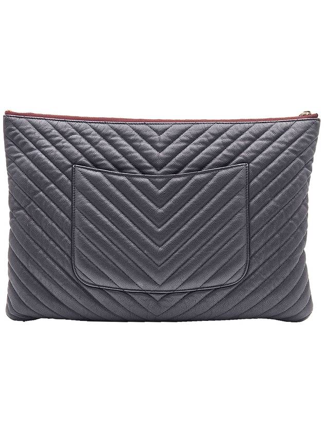 Chanel A82552 Black Caviar Chevron Gold Plated CC Logo Classic Large Pouch Clutch 27th Chanel