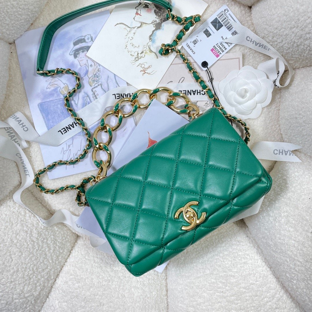 CHL Flap Bag Gold Hardware Green For Women, Women’s Handbags, Shoulder Bags 7.9in/20cm AS3366