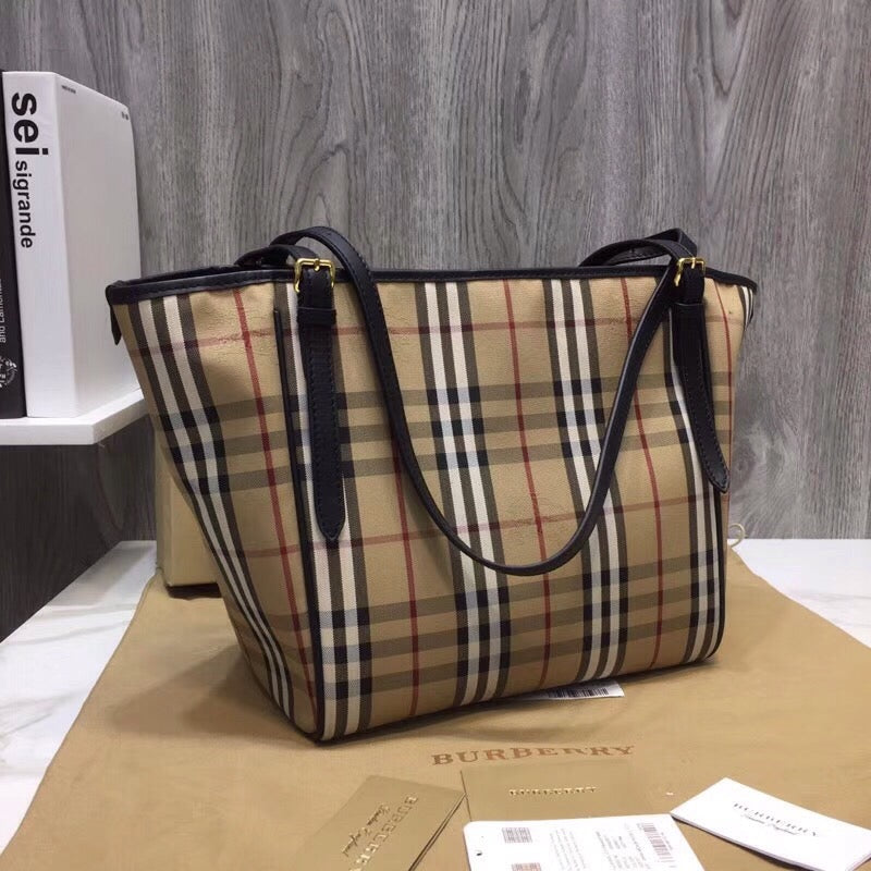 Top Quality The Small Canter Horseferry Check Tote Black For Women, Women’s Bags 11.6in/29.5cm