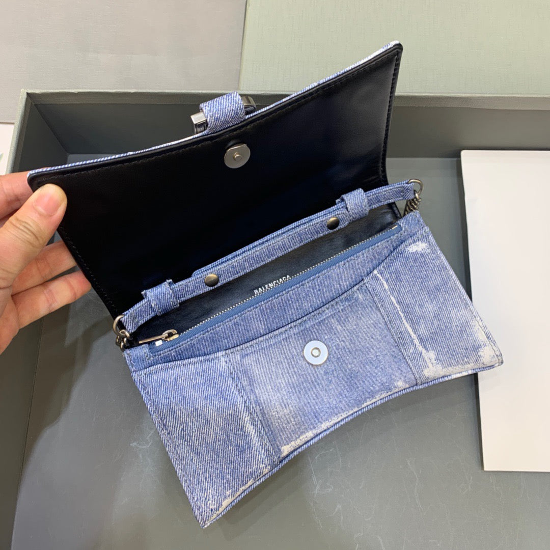 Top Quality Downtown Small Shoulder Bag With Chain Blue Washed, For Women,  Bags 11.8in/30cm