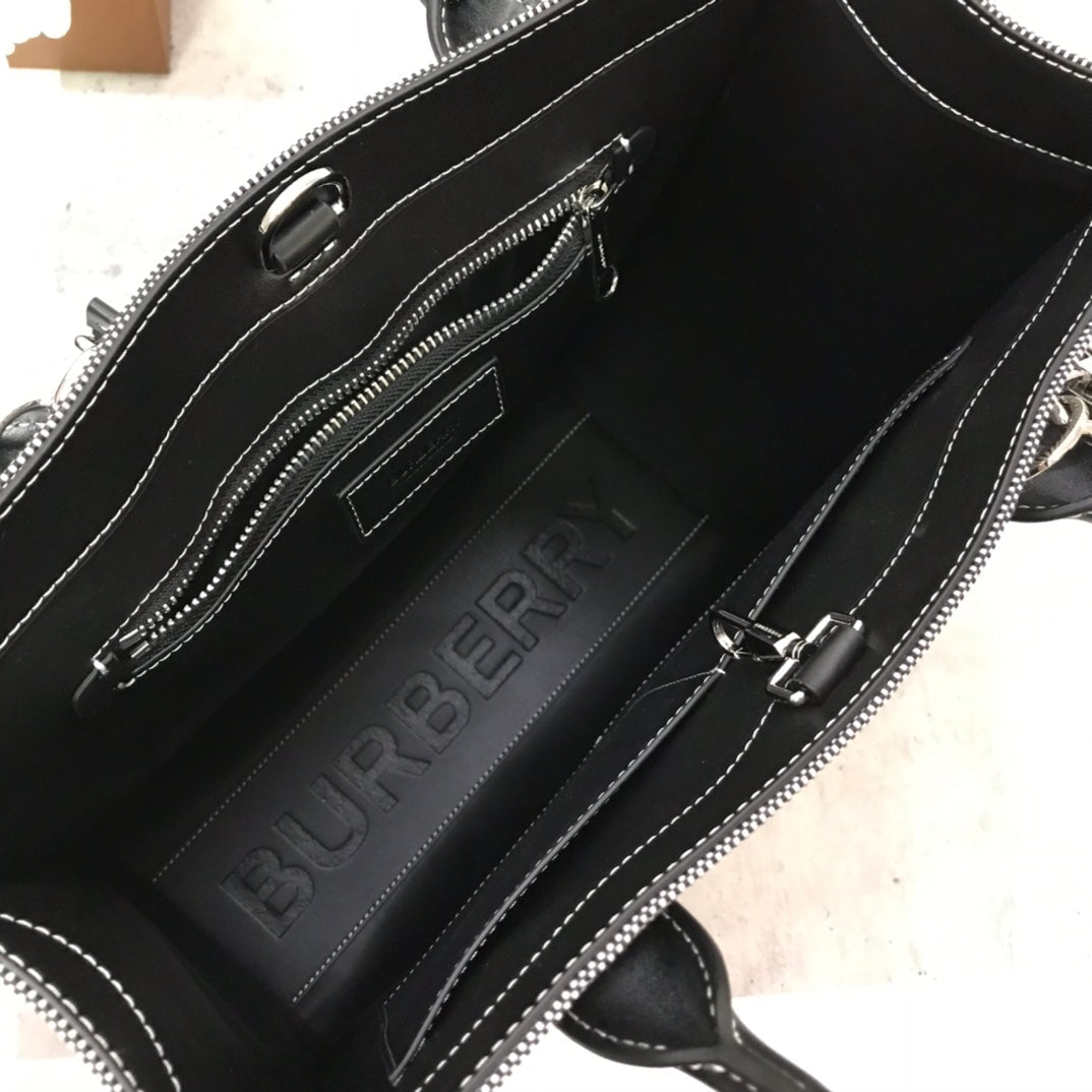 Top Quality Horseferry Print Cotton Canvas Tote Black/Grey For Women, Womenâs Bags, Shoulder And Crossbody Bags 14in/ 35.5cm BUR 80508141