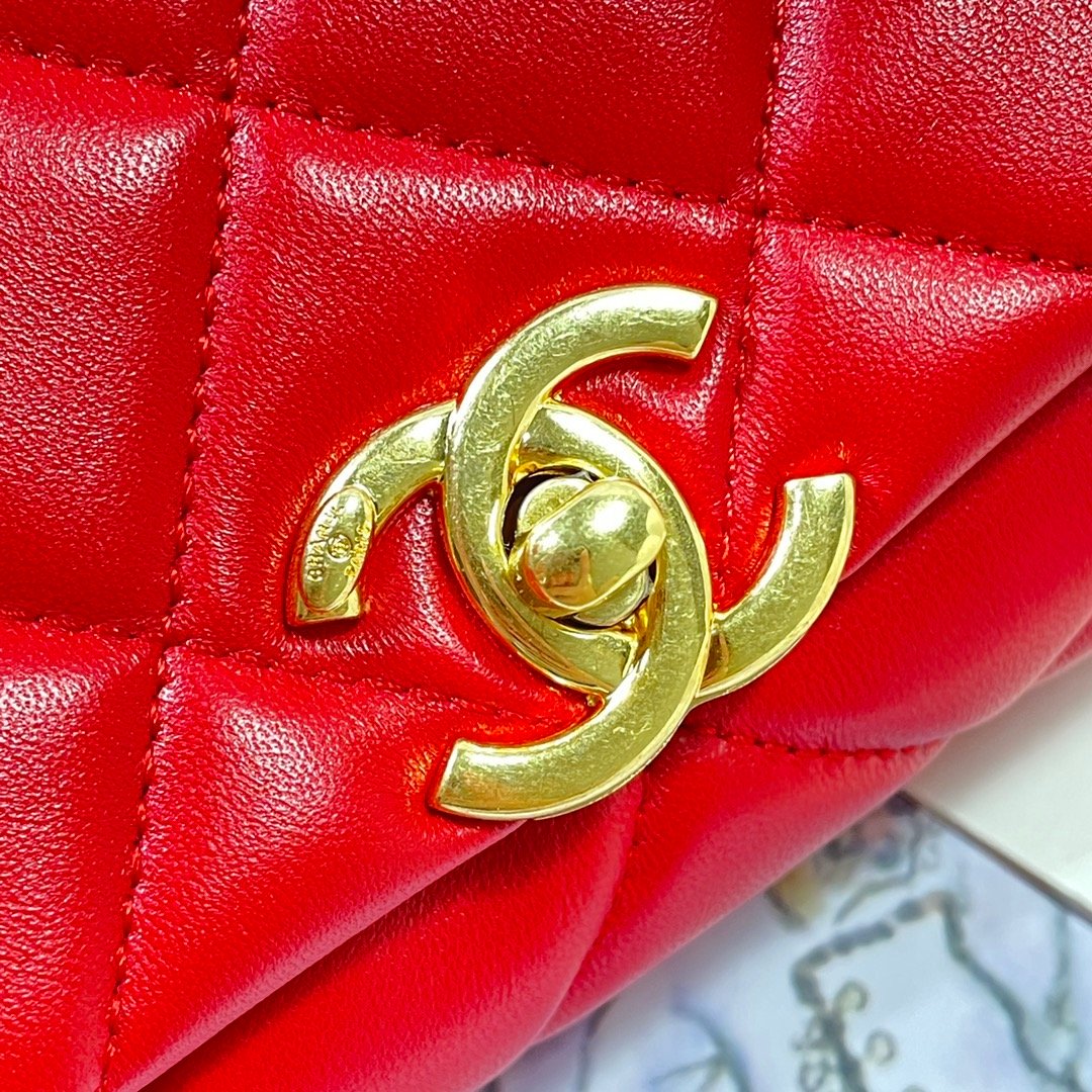 CHL Flap Bag Gold Hardware Red For Women, Women’s Handbags, Shoulder Bags 7.9in/20cm AS3366