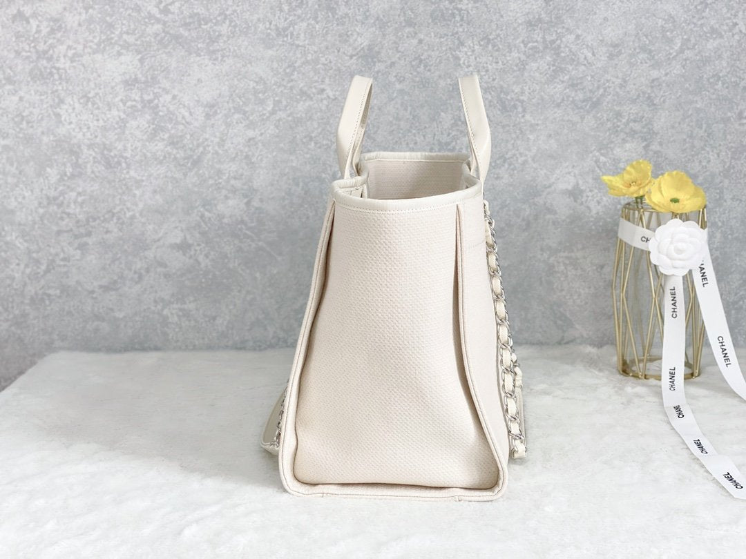 CHLSmall Shopping Bag Silver Hardware Cream For Women Handbags, Shoulder Bags 15.2in/39cm AS3257