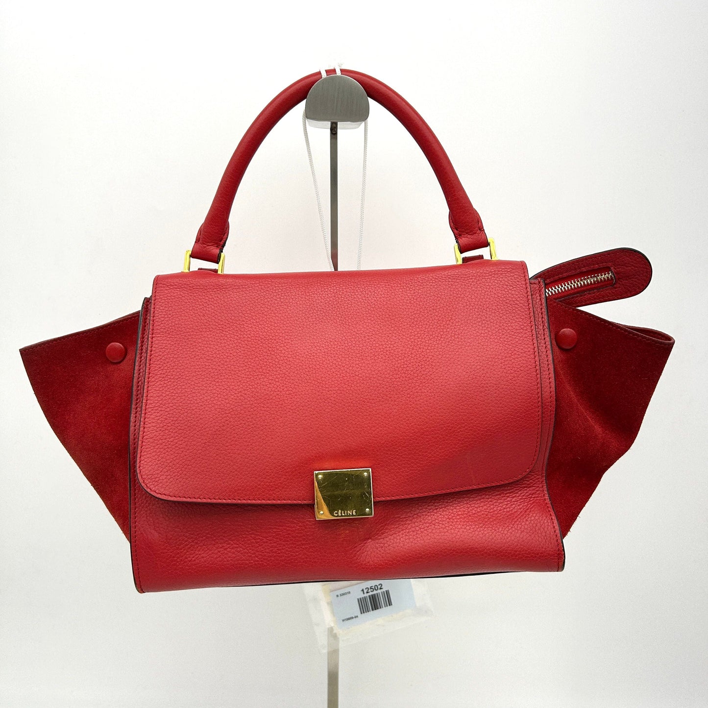 Luxury CELINE Drummed Calfskin Suede Large Trapeze Coquelicot LA12502