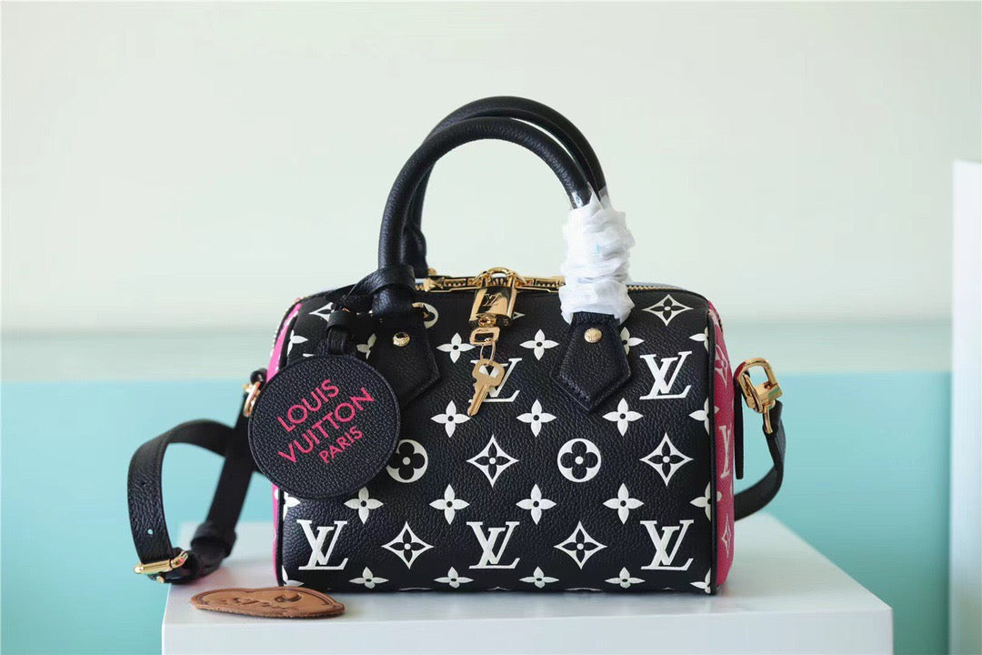 Top Quality Speedy Bandouliere 20 Monogram Empreinte Black / White / Pink For Women,  Shoulder And Crossbody Bags 20.5cm/8.1in Top Quality M46088
