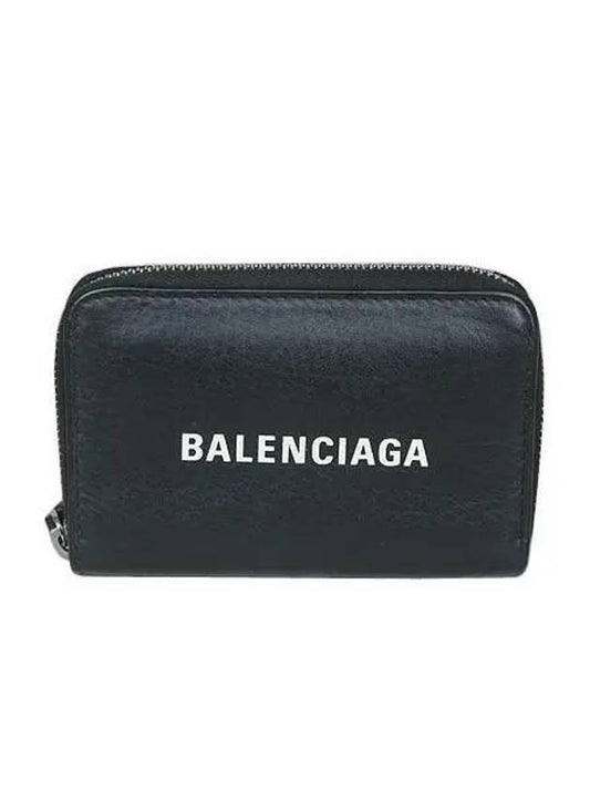 Luxury Balenciaga Trending 2025 505049 White Logo Black Leather Zipper Card Wallet
