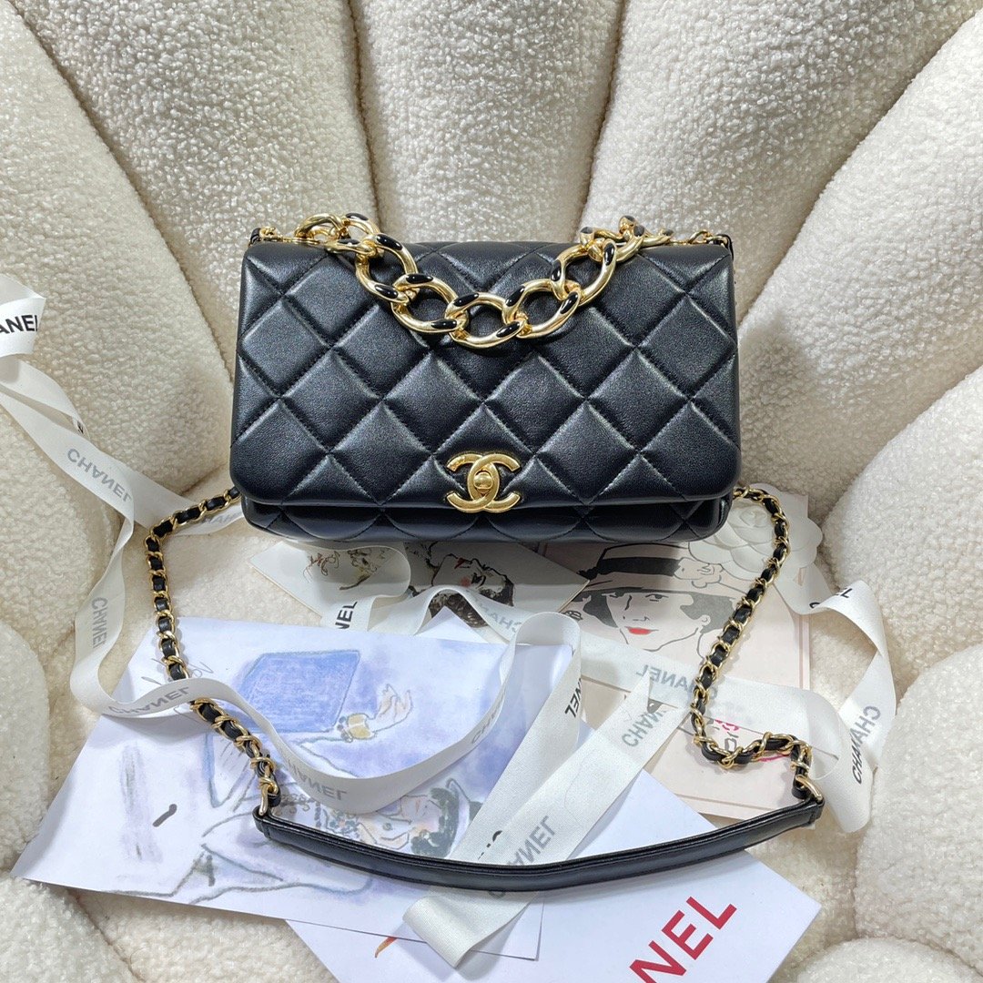 CHLLarge Flap Bag Gold Hardware Black For Women, Women’s Handbags, Shoulder Bags 9.1in/23cm AS3367