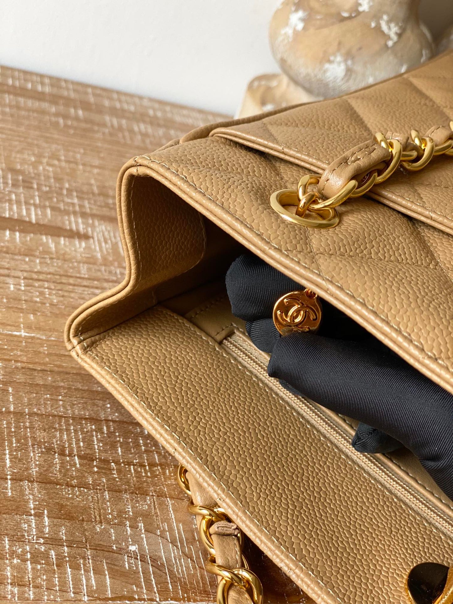 CHL Beige Large Quilted Caviar Tote Bag For Women 28cm/11in
