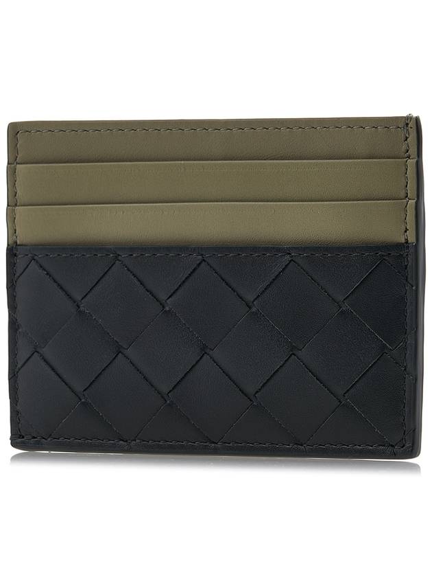 Luxury Bottega Veneta Intrecciato Two-Tone Card Wallet Dark Green Travertine