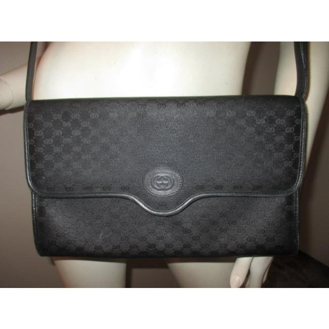 Gucci   Black G Small Logo Print Coated Canvas And Black Leather