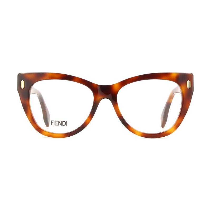 Fendi Eyeglasses Square Full Rim, Shiny Havana Frame and Clear Demo Lenses Lens FE50086I053