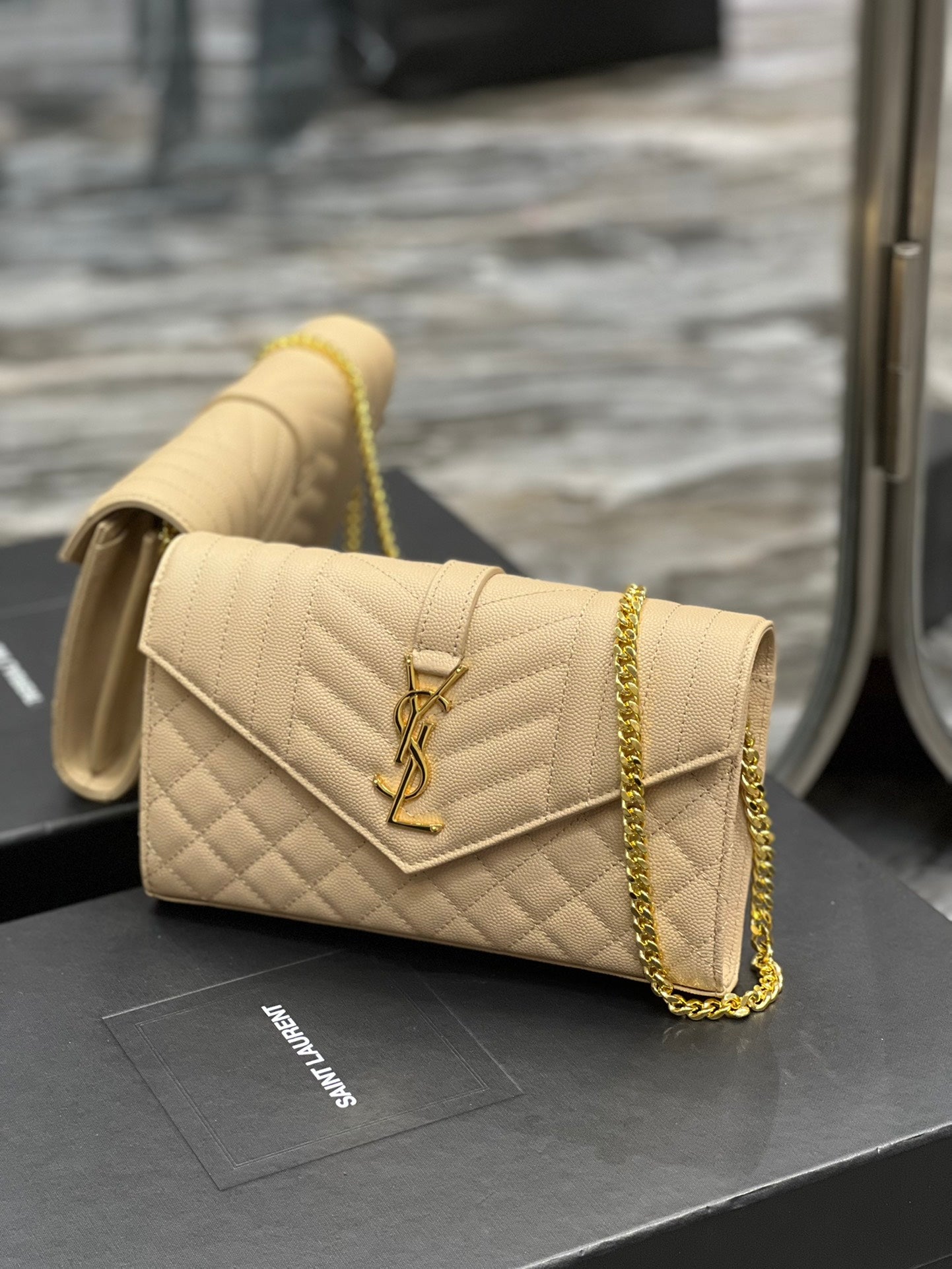 Top Quality Envelope Small Chain Bag Beige For Women, Women’s Bags 8.6in/22cm YSL