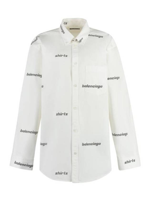 Luxury Balenciaga Trending 2025 Printed Logo Allover Cotton Long Sleeve Shirt White