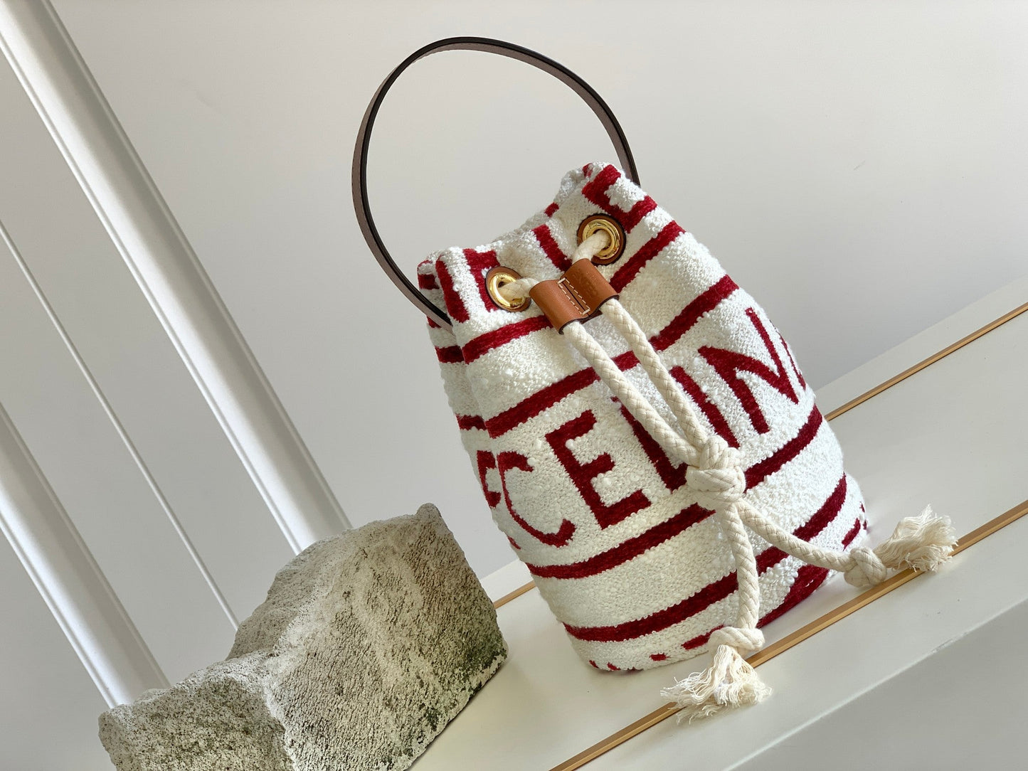 Top Quality Teen Drawstring In Textile With Top Quality All-Over White/Red For Women 7in/19cm