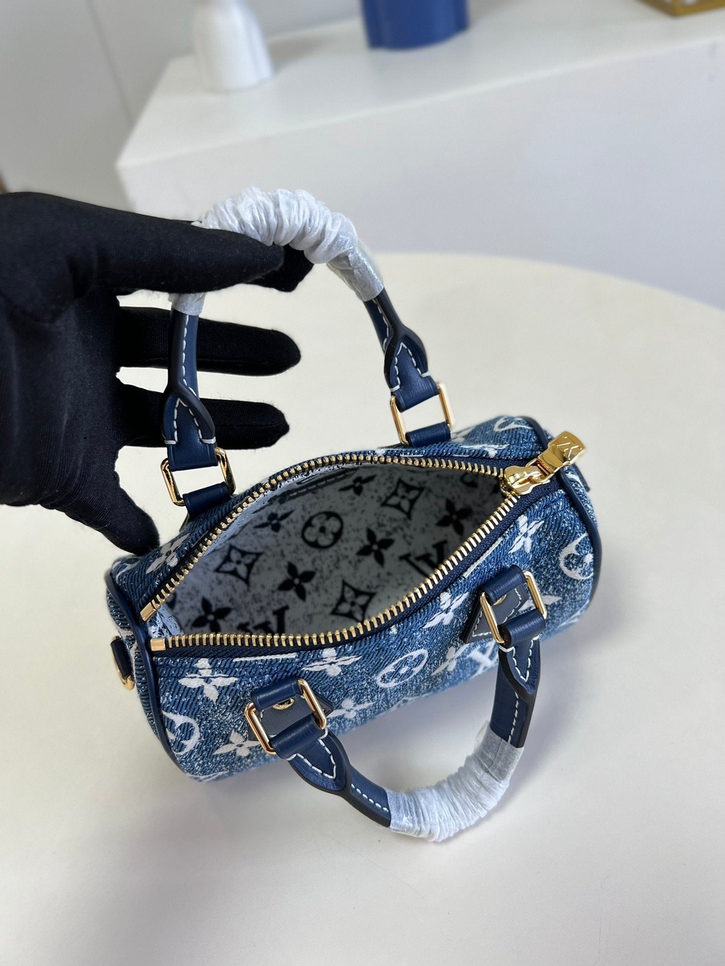 Top Quality Nano Speedy Monogram Jacquard Denim Blue For Women, WoBags 6.3in/16cm Top Quality M81168